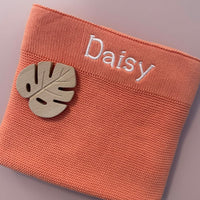 Personalised Cotton Knit Baby Blanket Coral - Fauve + Co