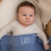 Personalised Cotton Knit Baby Blanket Dusty Blue - Fauve + Co