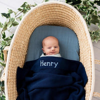 Personalised Cotton Knit Baby Blanket Navy - Fauve + Co