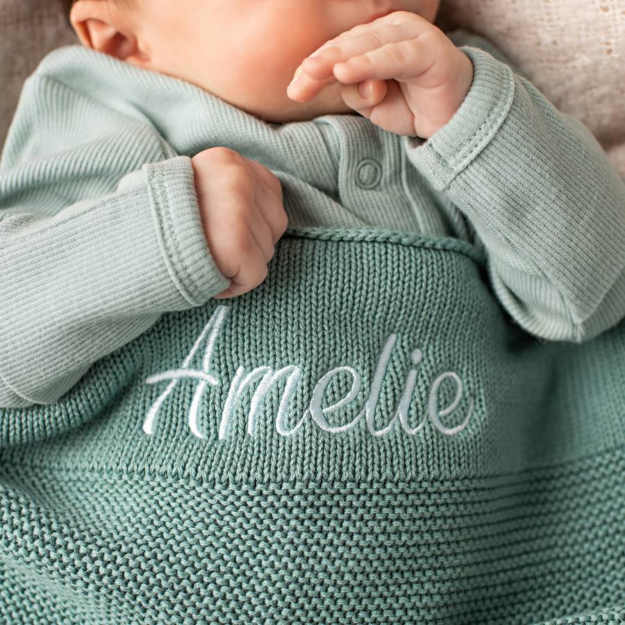 Personalised Cotton Knit Baby Blanket Seafoam (PRE-ORDER ETA 7/11)