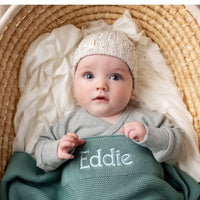 Personalised Cotton Knit Baby Blanket Seafoam - Fauve + Co