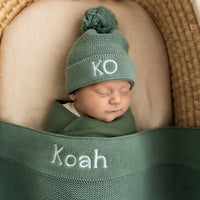 Personalised Cotton Knit Baby Blanket Seafoam - Fauve + Co