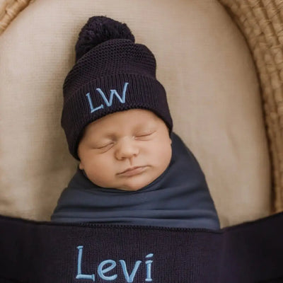 Personalised Cotton Knitted Beanie Navy - Fauve + Co