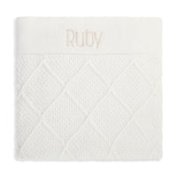 Personalised Diamond Cotton Knit Baby Blanket Cream - Fauve + Co