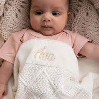 Personalised Diamond Cotton Knit Baby Blanket Cream - Fauve + Co