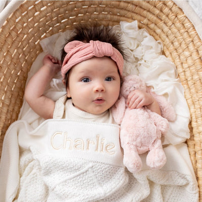 Personalised Diamond Cotton Knit Baby Blanket Cream (PRE-ORDER ETA 7/11)