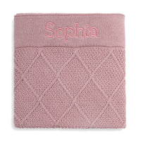 Personalised Diamond Cotton Knit Baby Blanket Dusty Pink - Fauve + Co