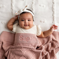 Personalised Diamond Cotton Knit Baby Blanket Dusty Pink - Fauve + Co