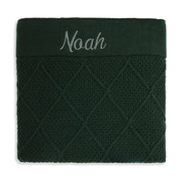 Personalised Diamond Cotton Knit Baby Blanket Emerald - Fauve + Co