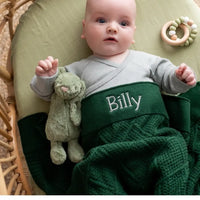 Personalised Diamond Cotton Knit Baby Blanket Emerald - Fauve + Co