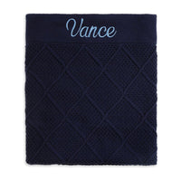 Personalised Diamond Cotton Knit Baby Blanket Navy - Fauve + Co