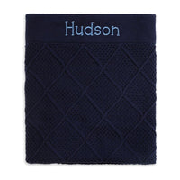 Personalised Diamond Cotton Knit Baby Blanket Navy - Fauve + Co