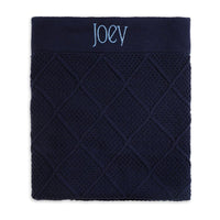 Personalised Diamond Cotton Knit Baby Blanket Navy - Fauve + Co