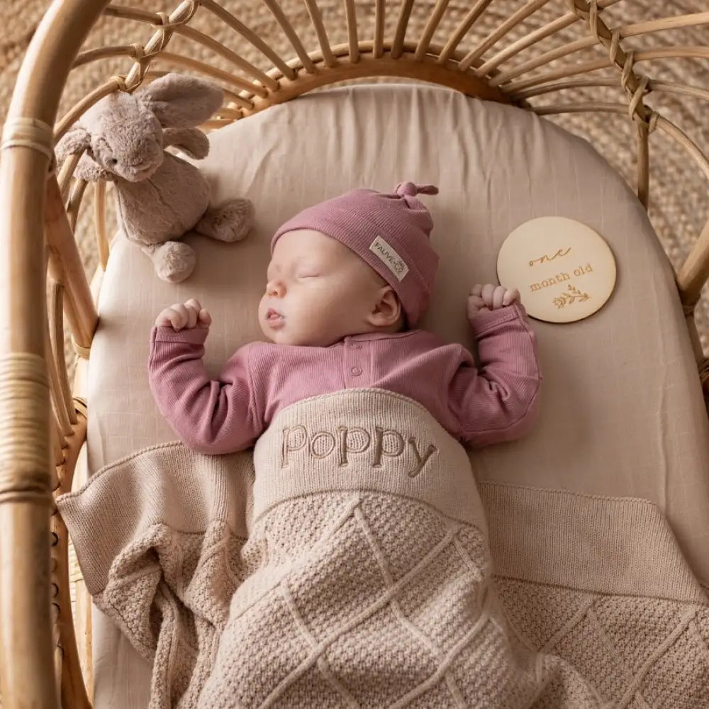 Personalised Diamond Cotton Knit Baby Blanket Oatmeal