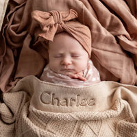 Personalised Diamond Cotton Knit Baby Blanket Oatmeal - Fauve + Co