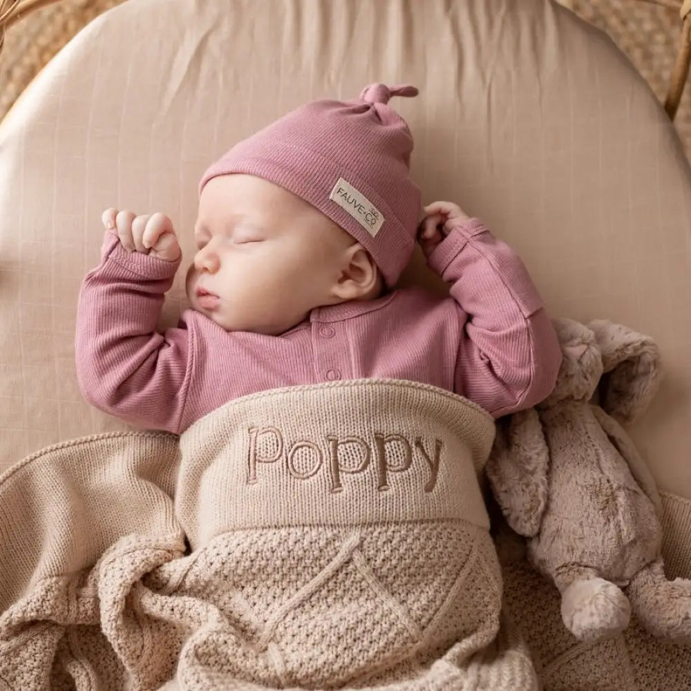 Personalised Diamond Cotton Knit Baby Blanket Oatmeal