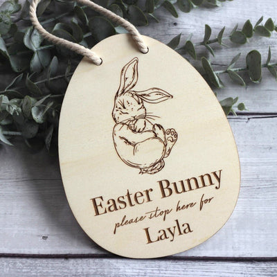 Personalised Easter Bunny Stop Here Wall Hanger 1 - Fauve + Co