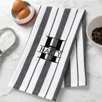 Personalised French Stripe Cotton Tea Towel Black - Fauve + Co