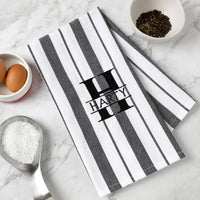 Personalised French Stripe Cotton Tea Towel Black - Fauve + Co