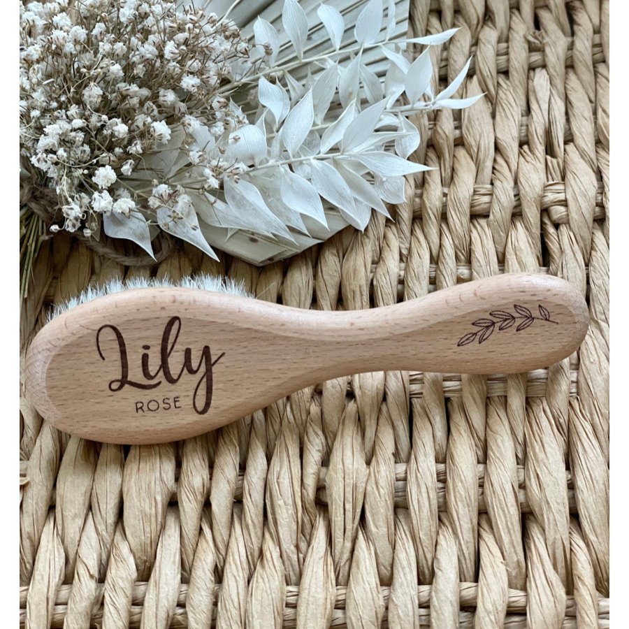 Personalised Goat Hair Baby Brush Leaf