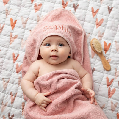 Personalised Hooded Baby Towel Dusky Rose - Fauve + Co