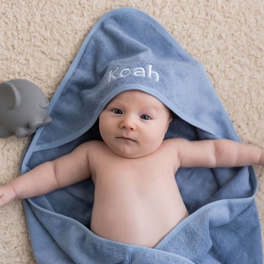 Personalised Hooded Baby Towel Dusty Blue