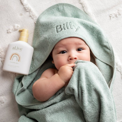 Personalised Hooded Baby Towel Soft Green - Fauve + Co