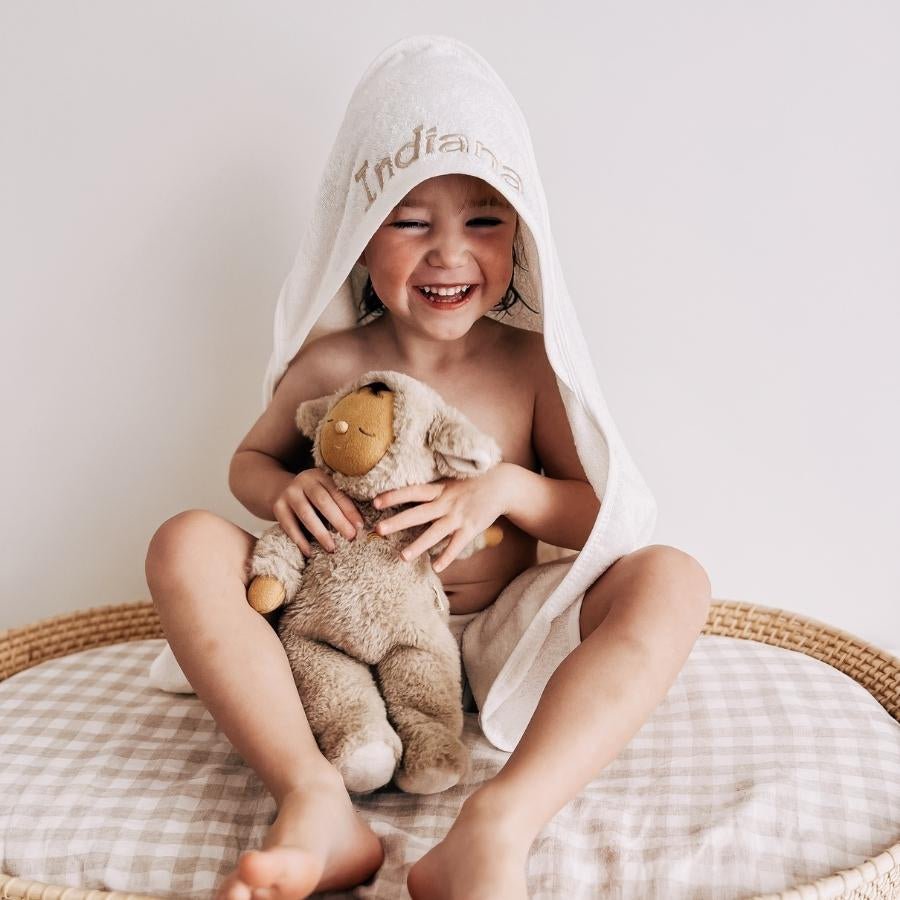 Personalized Baby Hooded Towel - Custom Embroidered Cotton White Bath Towel For Girls