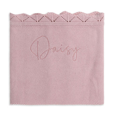 Personalised Scalloped Cotton Knit Baby Blanket Dusty Pink - Fauve + Co