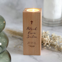 Personalised Wooden Baptism Tea Light - Leaf - Fauve + Co