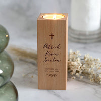 Personalised Wooden Baptism Tea Light - Leaf - Fauve + Co