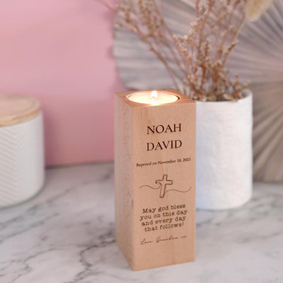 Personalised Wooden Baptism Tea Light - Quote - Fauve + Co