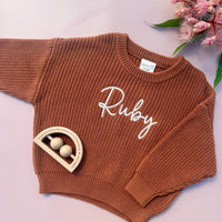 Personalised Chunky Knit Baby Jumper Clay