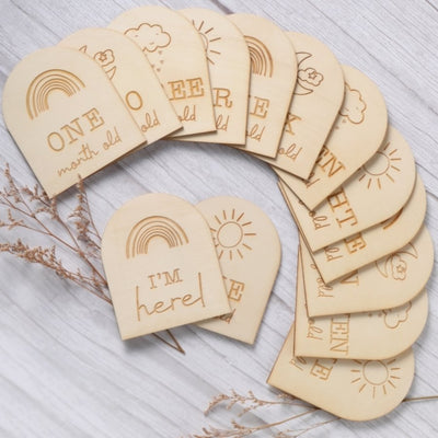 Rainbows & Sunshine Arch Wooden Milestone Plaque Set - Fauve + Co