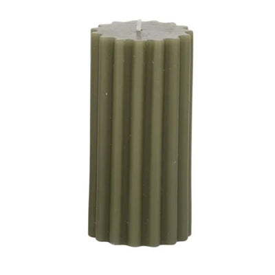 Ribbed Pillar Candle Dark Moss - Fauve + Co