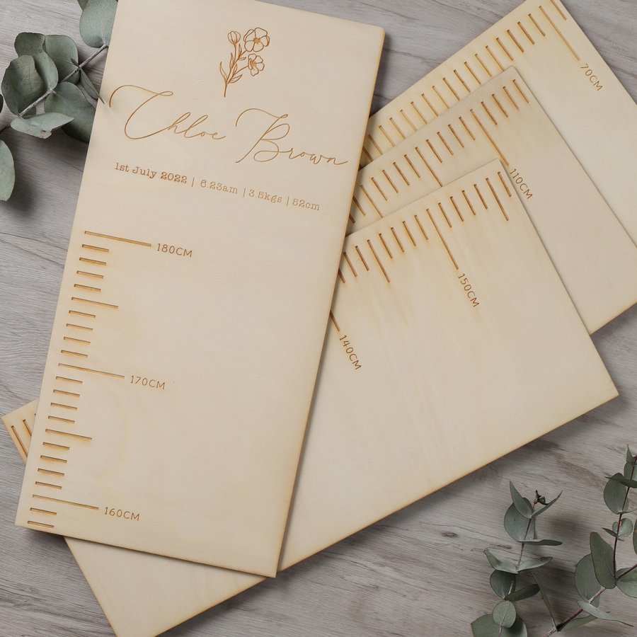 Bithchart Chart Ruler Timber Ruler Height Chart - Floral Birth Details - Fauve + Co