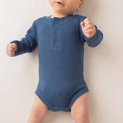 Wanderer Organic Long Sleeve Romper Oxford Blue - Fauve + Co