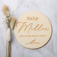 Wooden Pregnancy Announcement Disc - Leaf - Fauve + Co