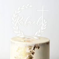 Wreath Baptism Cake Topper - Fauve + Co