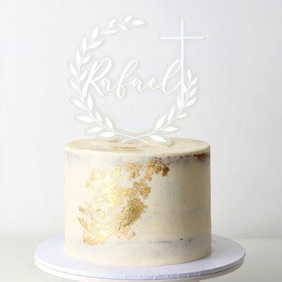 Wreath Baptism Cake Topper - Fauve + Co