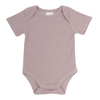 Ribbed Organic Short Sleeve Romper Dusty Rose