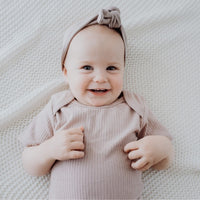 Ribbed Organic Short Sleeve Romper Dusty Rose